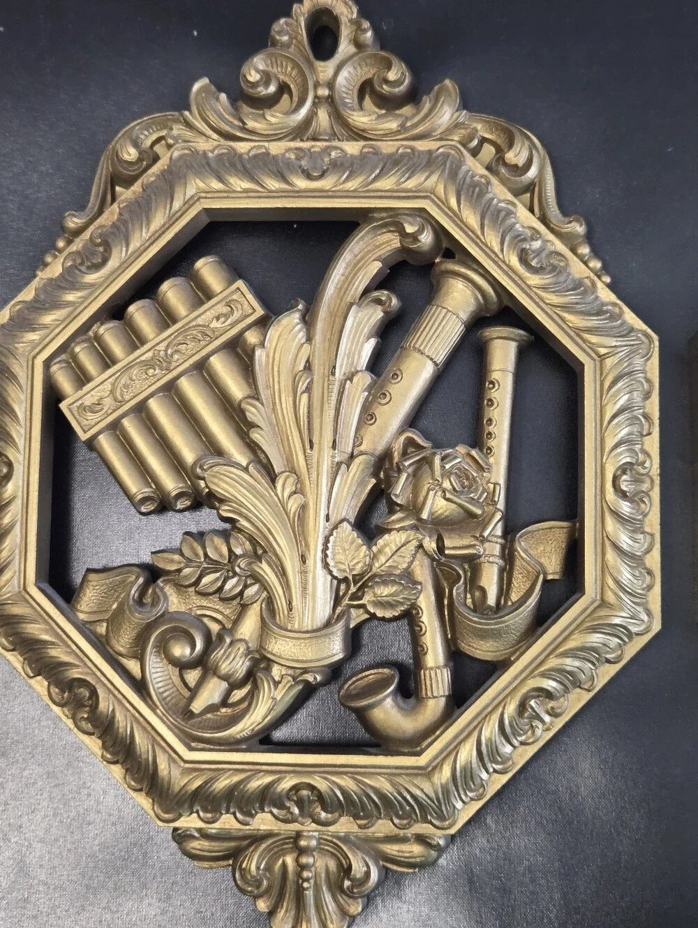 Homco Wall Hangings Musical Instruments #7402 Antique Gold Plastic Set of 4